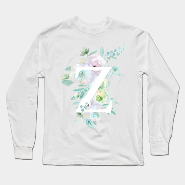 Botanical alphabet Z green and purple flowers Long Sleeve T-Shirt by colorandcolor